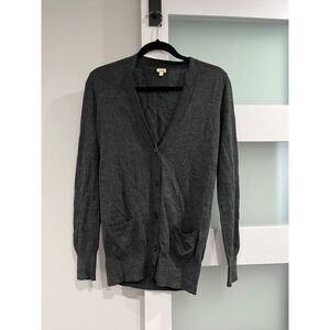 J. Crew Merino Wool V Neck Button Front Cardigan Sweater Dark Gray Women's M